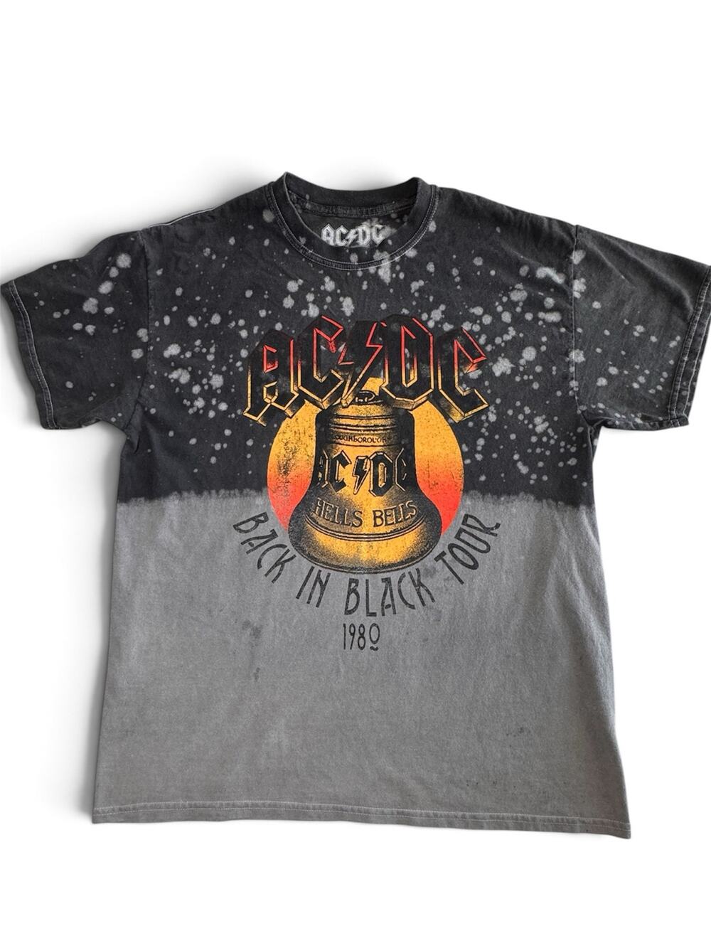 ACDC Back In Black Tour 1980 Shirt Mens M Acid Wash Dip Dye Graphic Band Tee